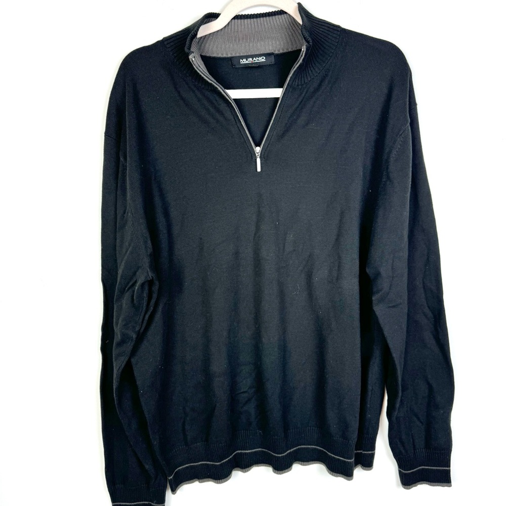 Murano Mens Black Knit Half Zip Sweater Size Large